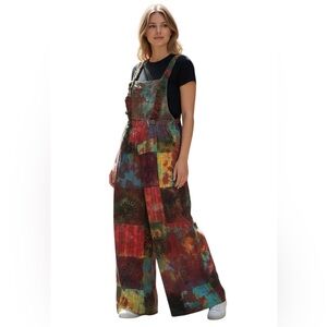Rhea Boho Hippie Patchwork Cotton Overalls Jumpsuit - NWT OSFM